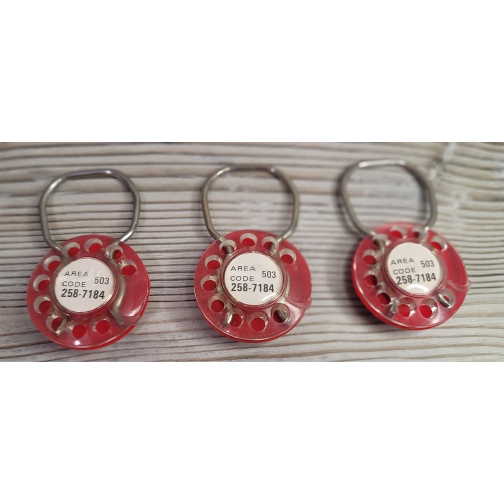 Vintage Keyrings Holders Phone Dial Lot of 3 old School Phone advertising